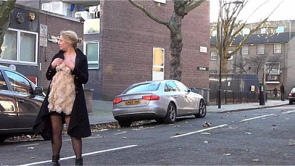 Sexy blonde Amber West in naughty voyeur adventures and outdoor public nudity